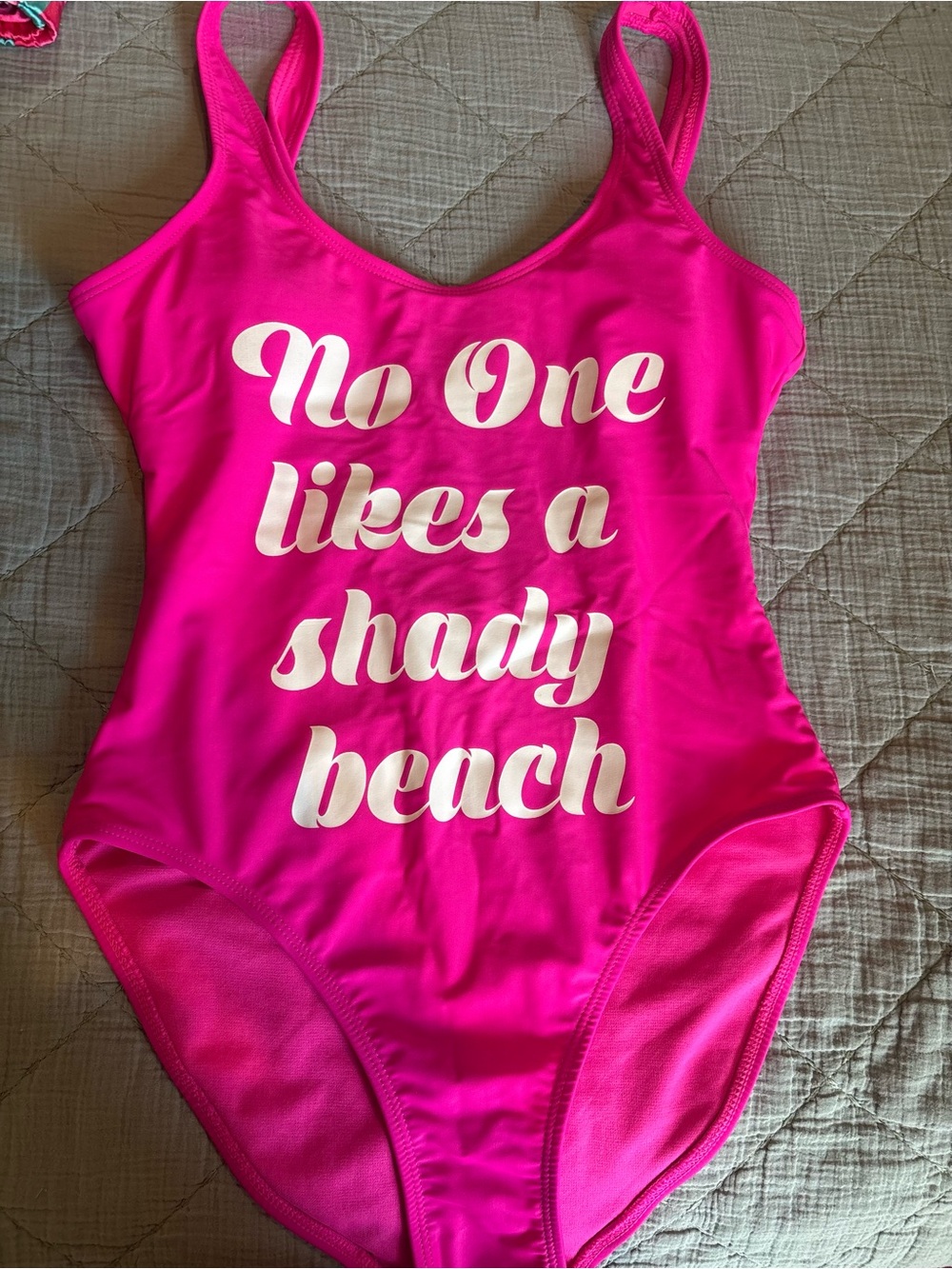 Women One-Piece Swim Suit - Hot Pink with White Text